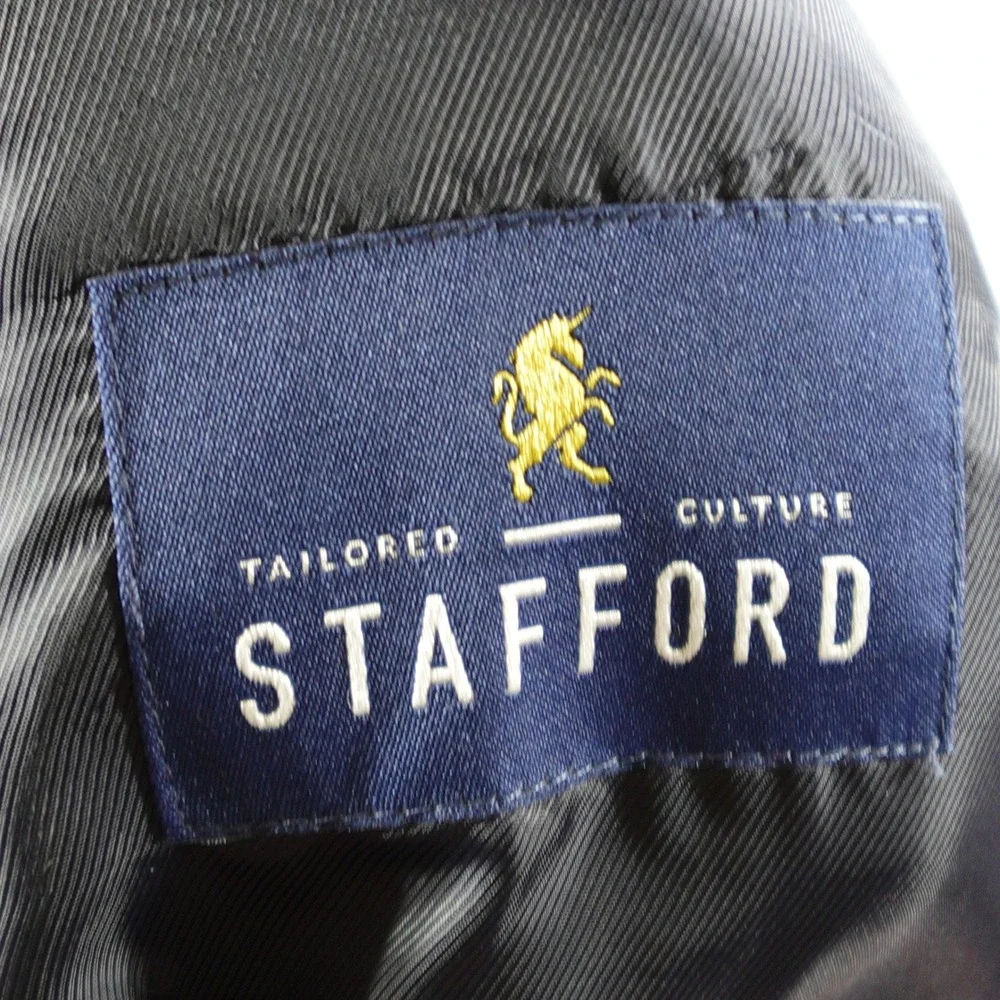 Stafford Sport Coat Mens 46 Long Blue Brown Houndstooth Merino Wool Classic Fit